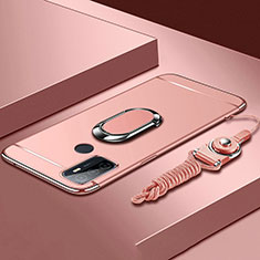 Handyhülle Hülle Luxus Metall Rahmen und Kunststoff Schutzhülle Hartschalen Tasche mit Fingerring Ständer A01 für Oppo A53 Rosegold