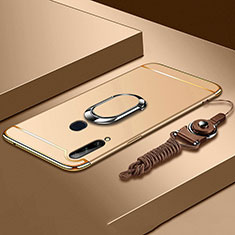 Handyhülle Hülle Luxus Metall Rahmen und Kunststoff Schutzhülle Hartschalen Tasche mit Fingerring Ständer A01 für Samsung Galaxy A20s Gold