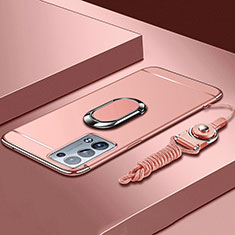 Handyhülle Hülle Luxus Metall Rahmen und Kunststoff Schutzhülle Hartschalen Tasche mit Fingerring Ständer für Oppo Reno6 Pro 5G Rosegold