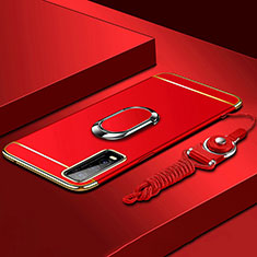 Handyhülle Hülle Luxus Metall Rahmen und Kunststoff Schutzhülle Hartschalen Tasche mit Fingerring Ständer für Vivo iQOO U1 Rot
