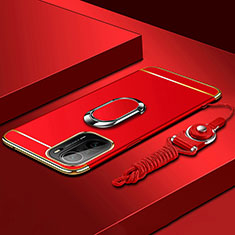 Handyhülle Hülle Luxus Metall Rahmen und Kunststoff Schutzhülle Hartschalen Tasche mit Fingerring Ständer für Xiaomi Mi 11X 5G Rot