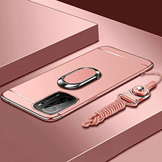 Handyhülle Hülle Luxus Metall Rahmen und Kunststoff Schutzhülle Hartschalen Tasche mit Fingerring Ständer für Xiaomi Mi 11X Pro 5G Rosegold