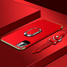 Handyhülle Hülle Luxus Metall Rahmen und Kunststoff Schutzhülle Hartschalen Tasche mit Fingerring Ständer für Xiaomi POCO M3 Pro 5G Rot