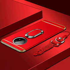 Handyhülle Hülle Luxus Metall Rahmen und Kunststoff Schutzhülle Hartschalen Tasche mit Fingerring Ständer für Xiaomi Redmi Note 9 5G Rot