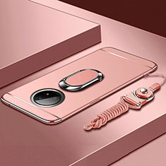 Handyhülle Hülle Luxus Metall Rahmen und Kunststoff Schutzhülle Hartschalen Tasche mit Fingerring Ständer für Xiaomi Redmi Note 9T 5G Rosegold