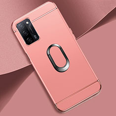 Handyhülle Hülle Luxus Metall Rahmen und Kunststoff Schutzhülle Hartschalen Tasche mit Fingerring Ständer P02 für Oppo A53s 5G Rosegold