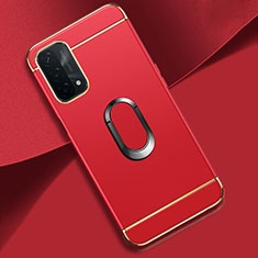 Handyhülle Hülle Luxus Metall Rahmen und Kunststoff Schutzhülle Hartschalen Tasche mit Fingerring Ständer P02 für Oppo A54 5G Rot