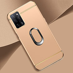 Handyhülle Hülle Luxus Metall Rahmen und Kunststoff Schutzhülle Hartschalen Tasche mit Fingerring Ständer P02 für Oppo A56 5G Gold