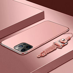 Handyhülle Hülle Luxus Metall Rahmen und Kunststoff Schutzhülle Hartschalen Tasche mit Lanyard für Apple iPhone 14 Pro Max Rosegold
