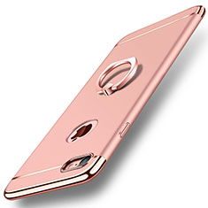 Handyhülle Hülle Luxus Metall Rahmen und Kunststoff Schutzhülle Tasche mit Fingerring Ständer A01 für Apple iPhone 8 Rosegold