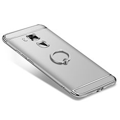 Handyhülle Hülle Luxus Metall Rahmen und Kunststoff Schutzhülle Tasche mit Fingerring Ständer A01 für Huawei G9 Plus Silber