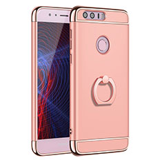 Handyhülle Hülle Luxus Metall Rahmen und Kunststoff Schutzhülle Tasche mit Fingerring Ständer A01 für Huawei Honor 8 Rosegold