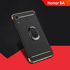 Handyhülle Hülle Luxus Metall Rahmen und Kunststoff Schutzhülle Tasche mit Fingerring Ständer A01 für Huawei Honor 8A Schwarz