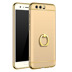 Handyhülle Hülle Luxus Metall Rahmen und Kunststoff Schutzhülle Tasche mit Fingerring Ständer A01 für Huawei Honor 9 Gold