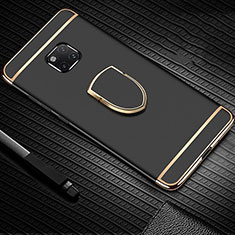 Handyhülle Hülle Luxus Metall Rahmen und Kunststoff Schutzhülle Tasche mit Fingerring Ständer A01 für Huawei Mate 20 Pro Schwarz