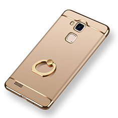 Handyhülle Hülle Luxus Metall Rahmen und Kunststoff Schutzhülle Tasche mit Fingerring Ständer A01 für Huawei Mate 7 Gold