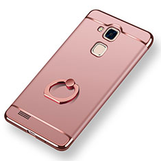 Handyhülle Hülle Luxus Metall Rahmen und Kunststoff Schutzhülle Tasche mit Fingerring Ständer A01 für Huawei Mate 7 Rosegold