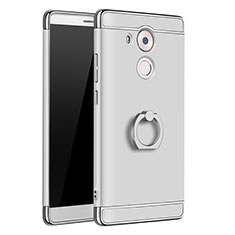 Handyhülle Hülle Luxus Metall Rahmen und Kunststoff Schutzhülle Tasche mit Fingerring Ständer A01 für Huawei Mate 8 Silber