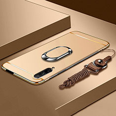 Handyhülle Hülle Luxus Metall Rahmen und Kunststoff Schutzhülle Tasche mit Fingerring Ständer A01 für Huawei P Smart Pro (2019) Gold