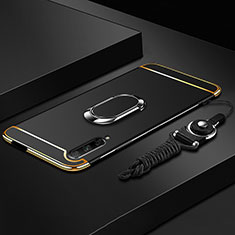 Handyhülle Hülle Luxus Metall Rahmen und Kunststoff Schutzhülle Tasche mit Fingerring Ständer A01 für Huawei P Smart Pro (2019) Schwarz