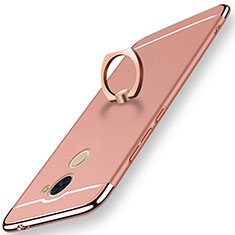 Handyhülle Hülle Luxus Metall Rahmen und Kunststoff Schutzhülle Tasche mit Fingerring Ständer A01 für Huawei Y7 Prime Rosegold