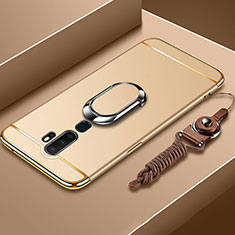 Handyhülle Hülle Luxus Metall Rahmen und Kunststoff Schutzhülle Tasche mit Fingerring Ständer A01 für Oppo A11 Gold
