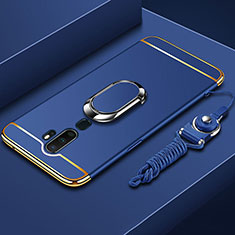 Handyhülle Hülle Luxus Metall Rahmen und Kunststoff Schutzhülle Tasche mit Fingerring Ständer A01 für Oppo A5 (2020) Blau