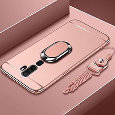 Handyhülle Hülle Luxus Metall Rahmen und Kunststoff Schutzhülle Tasche mit Fingerring Ständer A01 für Oppo A9 (2020) Rosegold