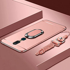 Handyhülle Hülle Luxus Metall Rahmen und Kunststoff Schutzhülle Tasche mit Fingerring Ständer A01 für Oppo A9X Rosegold