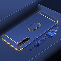 Handyhülle Hülle Luxus Metall Rahmen und Kunststoff Schutzhülle Tasche mit Fingerring Ständer A01 für Oppo K5 Blau
