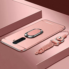 Handyhülle Hülle Luxus Metall Rahmen und Kunststoff Schutzhülle Tasche mit Fingerring Ständer A01 für Realme X2 Pro Rosegold