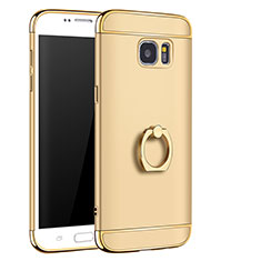 Handyhülle Hülle Luxus Metall Rahmen und Kunststoff Schutzhülle Tasche mit Fingerring Ständer A01 für Samsung Galaxy S7 Edge G935F Gold