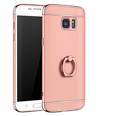 Handyhülle Hülle Luxus Metall Rahmen und Kunststoff Schutzhülle Tasche mit Fingerring Ständer A01 für Samsung Galaxy S7 Edge G935F Rosegold