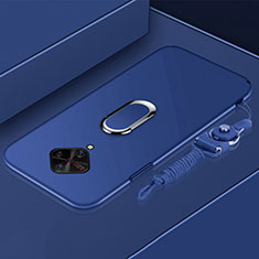 Handyhülle Hülle Luxus Metall Rahmen und Kunststoff Schutzhülle Tasche mit Fingerring Ständer A01 für Vivo S1 Pro Blau
