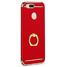 Handyhülle Hülle Luxus Metall Rahmen und Kunststoff Schutzhülle Tasche mit Fingerring Ständer A01 für Xiaomi Mi A1 Rot
