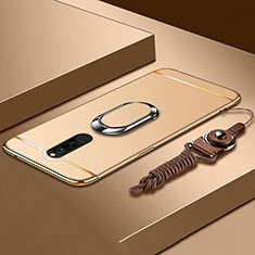 Handyhülle Hülle Luxus Metall Rahmen und Kunststoff Schutzhülle Tasche mit Fingerring Ständer A01 für Xiaomi Redmi 8 Gold