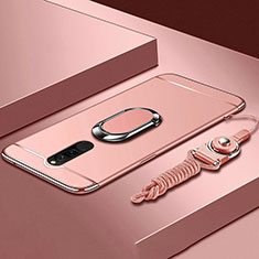 Handyhülle Hülle Luxus Metall Rahmen und Kunststoff Schutzhülle Tasche mit Fingerring Ständer A01 für Xiaomi Redmi 8 Rosegold