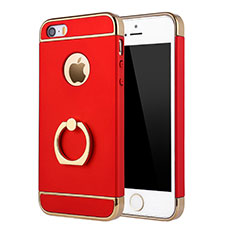 Handyhülle Hülle Luxus Metall Rahmen und Kunststoff Schutzhülle Tasche mit Fingerring Ständer A02 für Apple iPhone 5 Rot