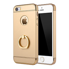 Handyhülle Hülle Luxus Metall Rahmen und Kunststoff Schutzhülle Tasche mit Fingerring Ständer A02 für Apple iPhone SE Gold