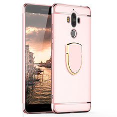 Handyhülle Hülle Luxus Metall Rahmen und Kunststoff Schutzhülle Tasche mit Fingerring Ständer A02 für Huawei Mate 9 Rosegold