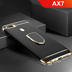 Handyhülle Hülle Luxus Metall Rahmen und Kunststoff Schutzhülle Tasche mit Fingerring Ständer A02 für Oppo AX7 Schwarz