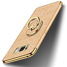 Handyhülle Hülle Luxus Metall Rahmen und Kunststoff Schutzhülle Tasche mit Fingerring Ständer A02 für Samsung Galaxy S8 Gold