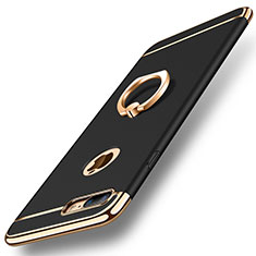 Handyhülle Hülle Luxus Metall Rahmen und Kunststoff Schutzhülle Tasche mit Fingerring Ständer A05 für Apple iPhone 8 Plus Schwarz