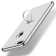 Handyhülle Hülle Luxus Metall Rahmen und Kunststoff Schutzhülle Tasche mit Fingerring Ständer A07 für Apple iPhone 8 Plus Silber