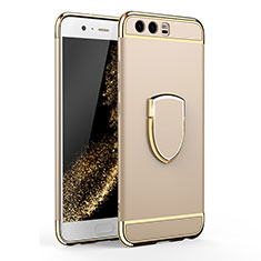 Handyhülle Hülle Luxus Metall Rahmen und Kunststoff Schutzhülle Tasche mit Fingerring Ständer für Huawei P10 Gold