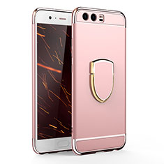 Handyhülle Hülle Luxus Metall Rahmen und Kunststoff Schutzhülle Tasche mit Fingerring Ständer für Huawei P10 Rosegold