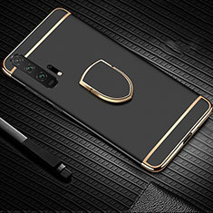 Handyhülle Hülle Luxus Metall Rahmen und Kunststoff Schutzhülle Tasche mit Fingerring Ständer T01 für Huawei Honor 20 Pro Schwarz