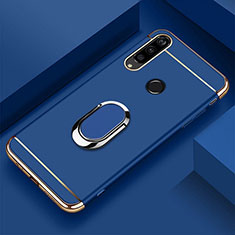 Handyhülle Hülle Luxus Metall Rahmen und Kunststoff Schutzhülle Tasche mit Fingerring Ständer T01 für Huawei Honor 20E Blau