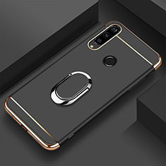Handyhülle Hülle Luxus Metall Rahmen und Kunststoff Schutzhülle Tasche mit Fingerring Ständer T01 für Huawei Honor 20E Schwarz