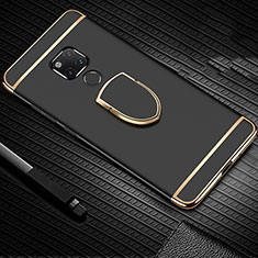 Handyhülle Hülle Luxus Metall Rahmen und Kunststoff Schutzhülle Tasche mit Fingerring Ständer T01 für Huawei Mate 20 X 5G Schwarz